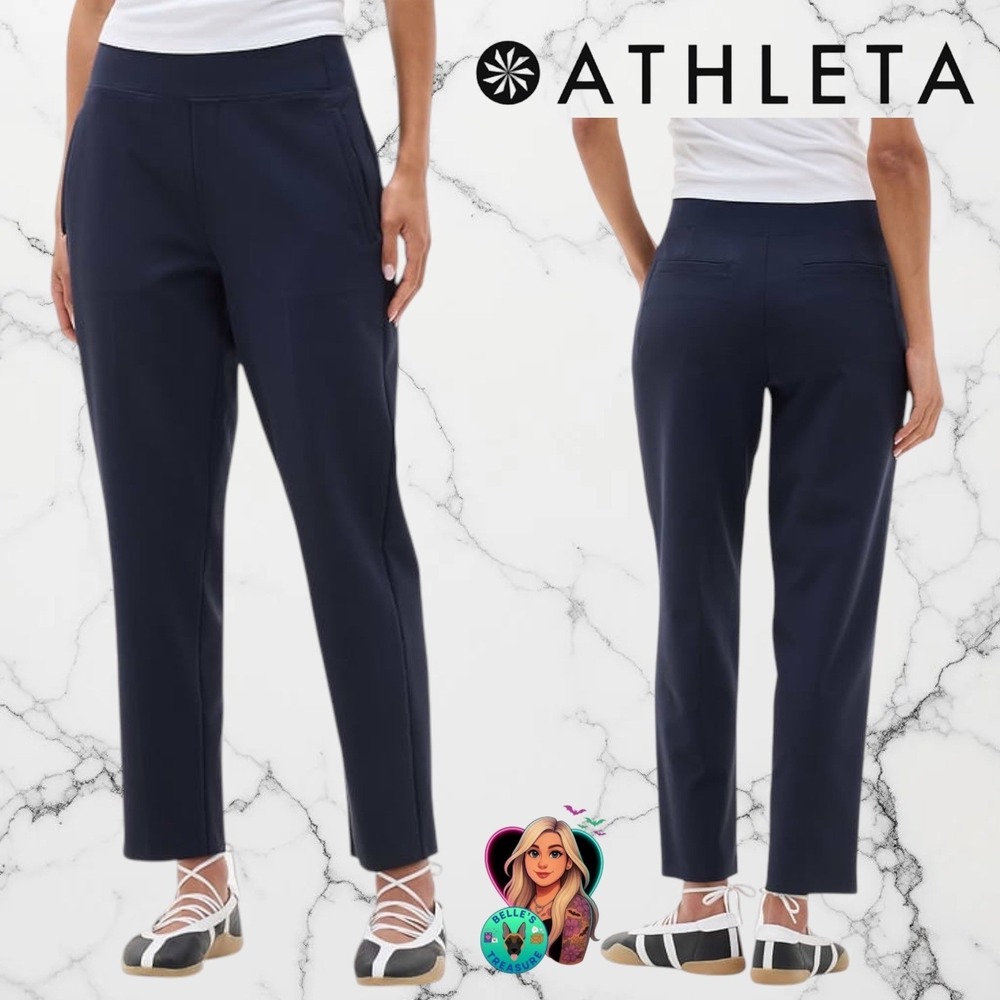 Athleta Endless High Rise Pants Navy Blue Tapered Stretch Trousers Women's 4